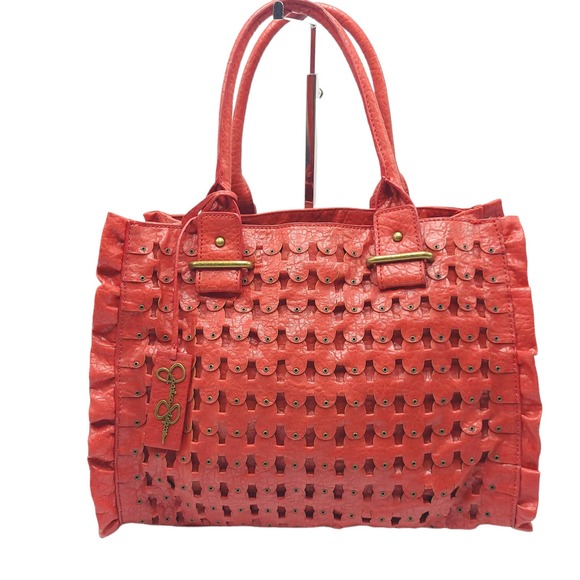 New Jessica Simpson Ruffle Purse Vegan Leather Handbag Red w/ Crossbody Strap - Picture 1 of 11